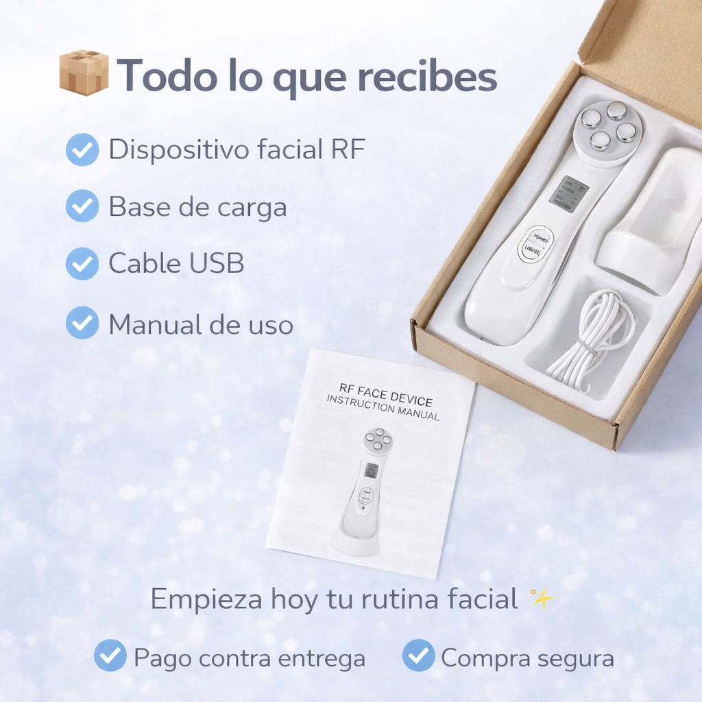 Dispositivo Radio Frecuencia Facial-Reafirma tu rostro desde casa y recupera una apariencia más firme y luminosa