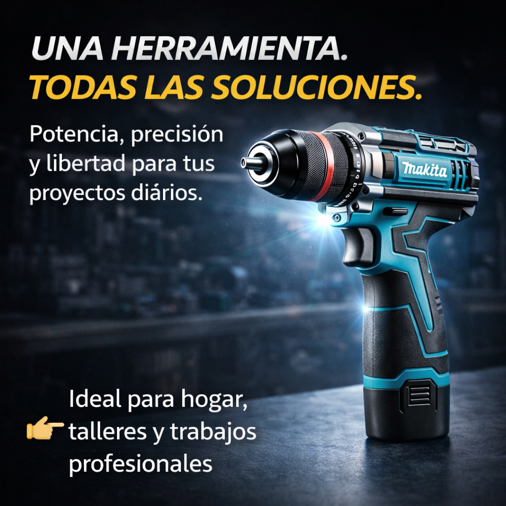 Taladro inalámbrico MAKITA + ACCESORIOS + 2 BATERIAS