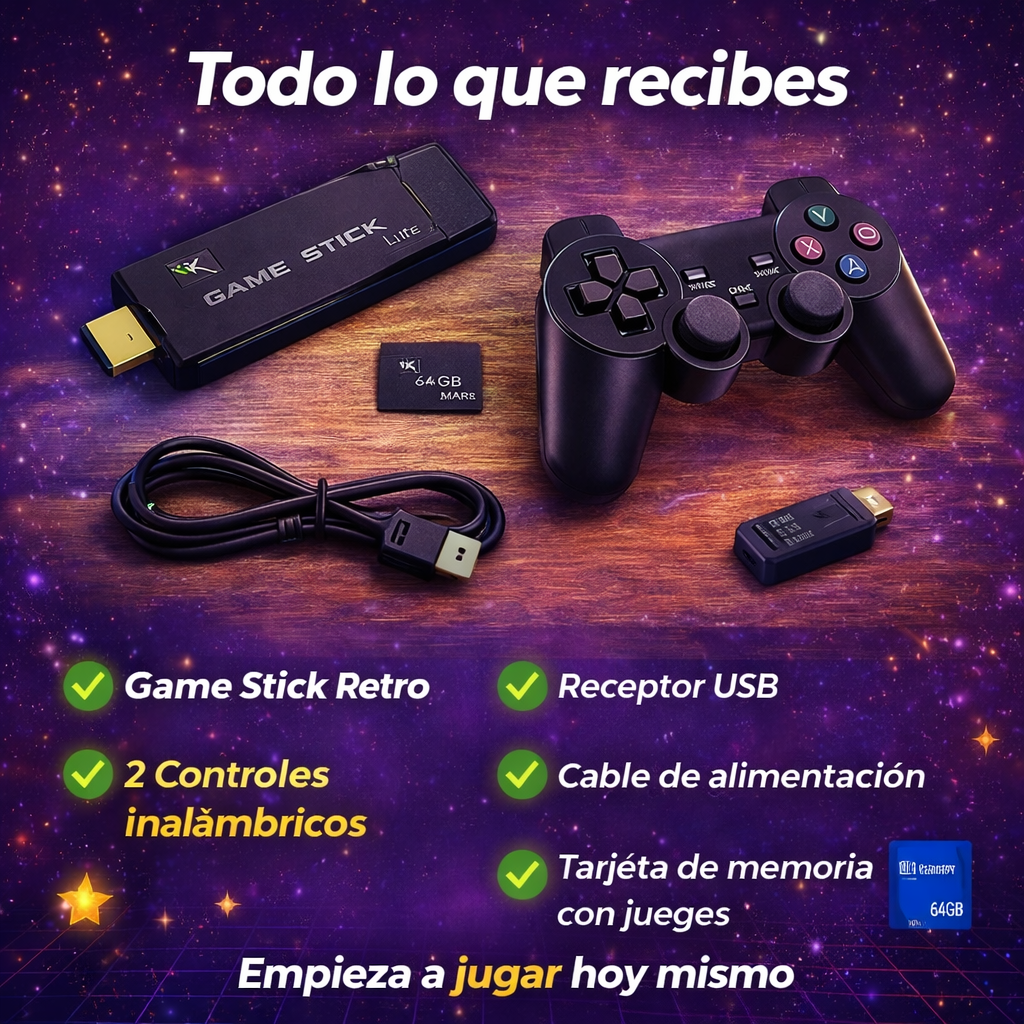 🎮 Game Stick Retro 2.4G – Convierte tu TV en una consola con miles de juegos clásicos en segundos