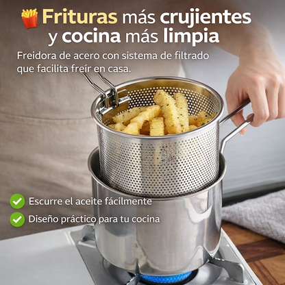 Freidora de Acero con Filtro de Aceite Integrado – Frituras Más Crujientes y Cocina Mucho Más Limpia
