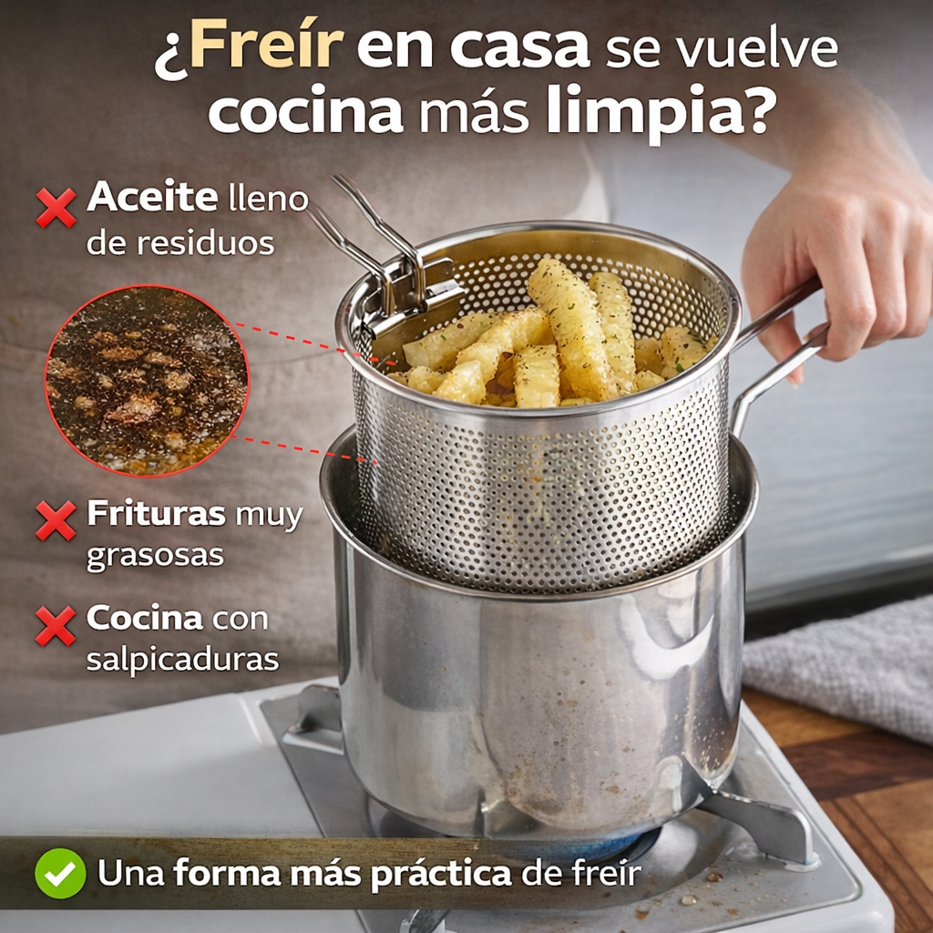 Freidora de Acero con Filtro de Aceite Integrado – Frituras Más Crujientes y Cocina Mucho Más Limpia