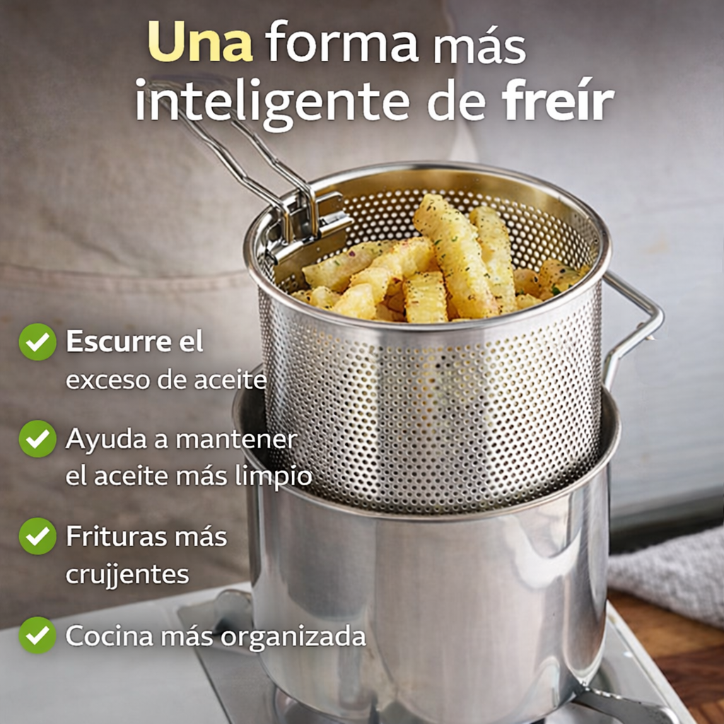 Freidora de Acero con Filtro de Aceite Integrado – Frituras Más Crujientes y Cocina Mucho Más Limpia