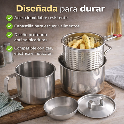 Freidora de Acero con Filtro de Aceite Integrado – Frituras Más Crujientes y Cocina Mucho Más Limpia
