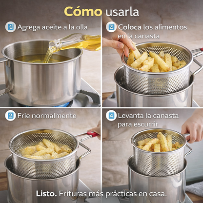 Freidora de Acero con Filtro de Aceite Integrado – Frituras Más Crujientes y Cocina Mucho Más Limpia
