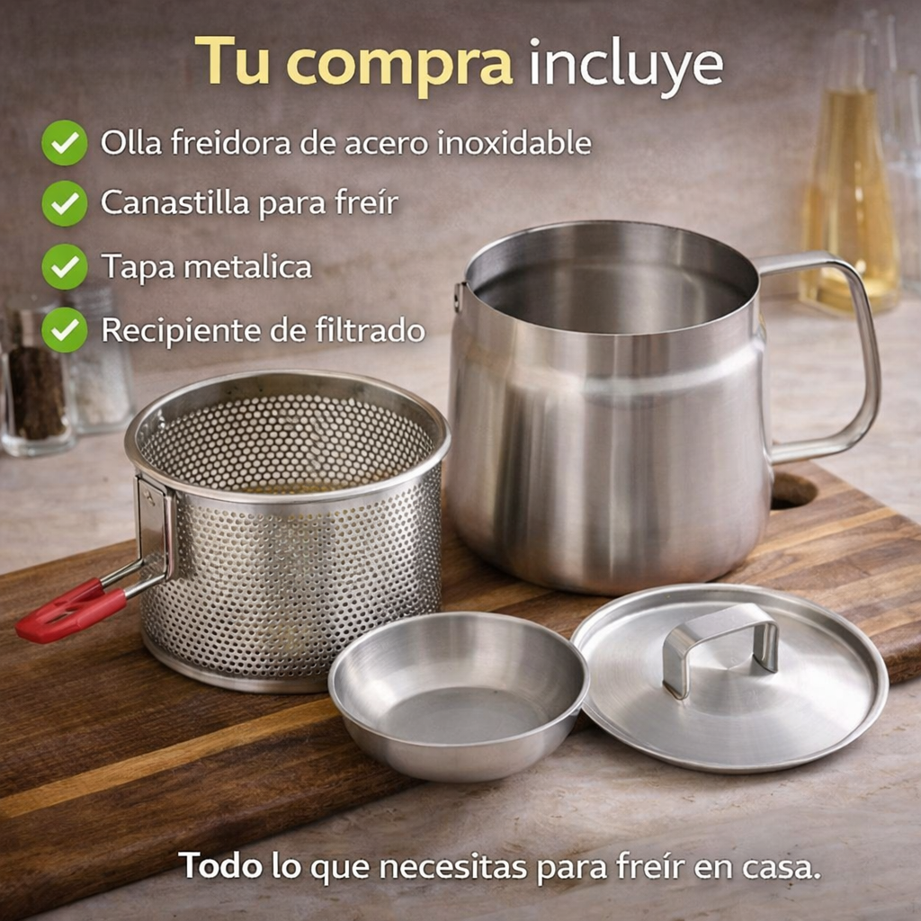 Freidora de Acero con Filtro de Aceite Integrado – Frituras Más Crujientes y Cocina Mucho Más Limpia