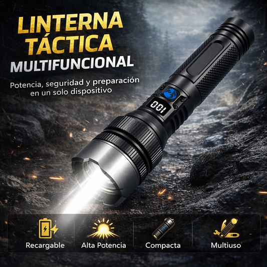 Linterna de Supervivencia Multifuncional – Potencia, Seguridad y Preparación en un Solo Dispositivo