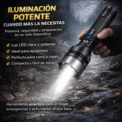 Linterna de Supervivencia Multifuncional – Potencia, Seguridad y Preparación en un Solo Dispositivo