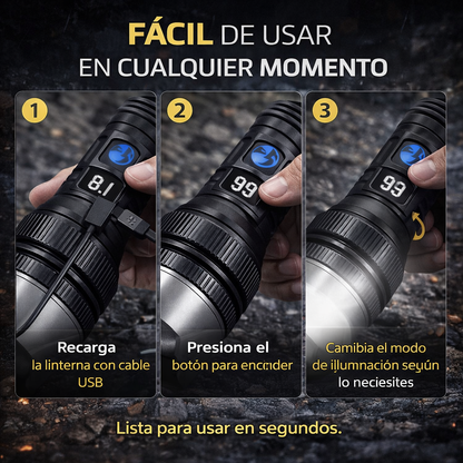 Linterna de Supervivencia Multifuncional – Potencia, Seguridad y Preparación en un Solo Dispositivo