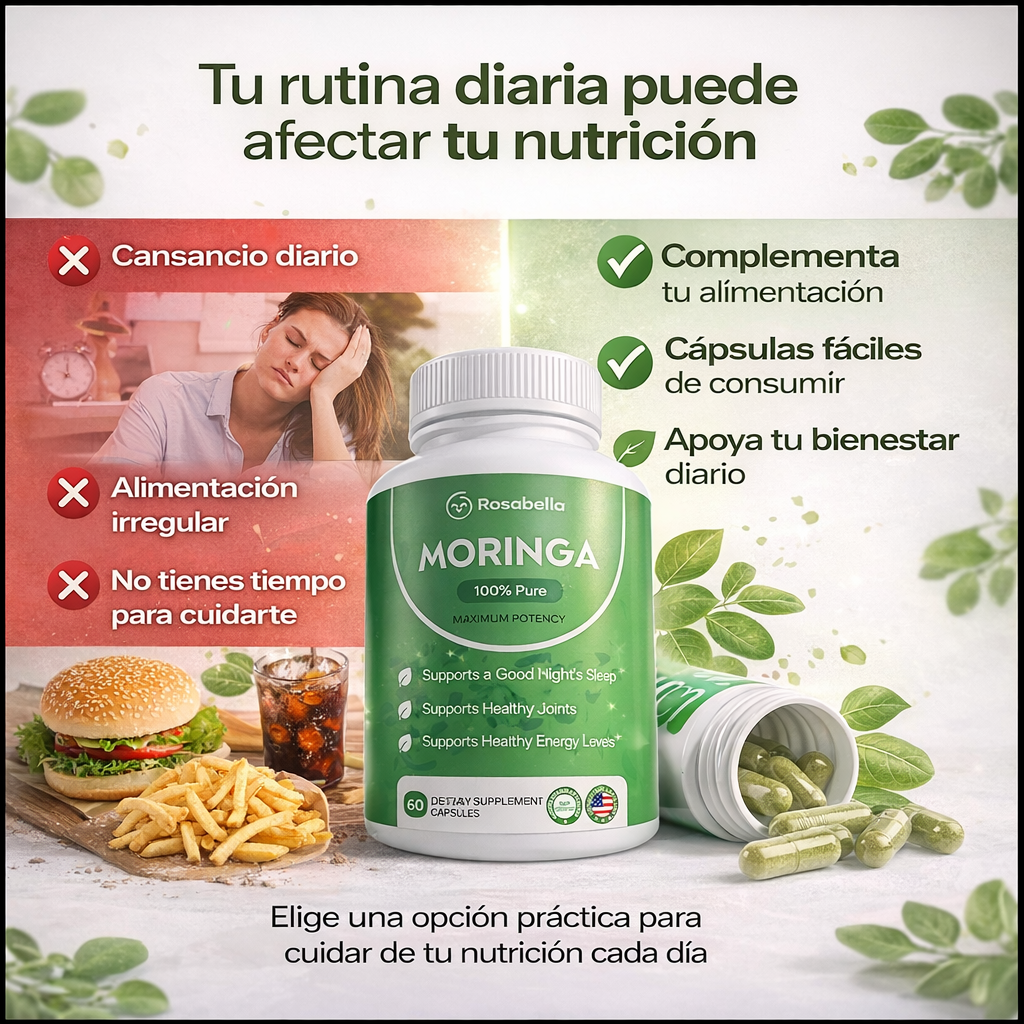 Moringa Natural en Cápsulas – Nutrición Diaria que Apoya tu Energía y Bienestar