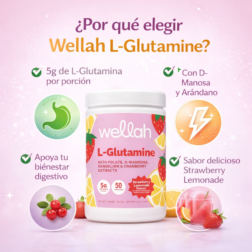 Wellah L-Glutamine para Mujeres – Apoyo Digestivo y Recuperación
