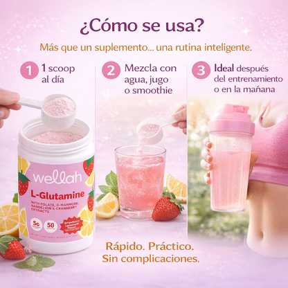 Wellah L-Glutamine para Mujeres – Apoyo Digestivo y Recuperación