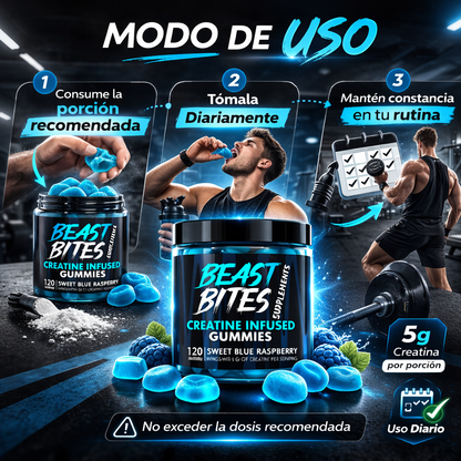 Beast Bites Creatine Gummies – Fuerza y Rendimiento en Cada Mordisco