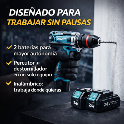 Taladro inalámbrico MAKITA + ACCESORIOS + 2 BATERIAS