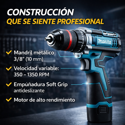 Taladro inalámbrico MAKITA + ACCESORIOS + 2 BATERIAS