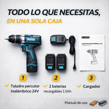 Taladro inalámbrico MAKITA + ACCESORIOS + 2 BATERIAS