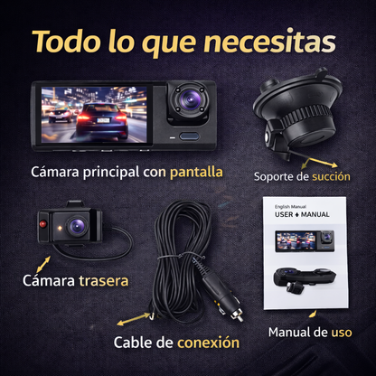 Cámara DVR Triple Lente Full HD 1080P – Seguridad Total Para Tu Carro 24/7