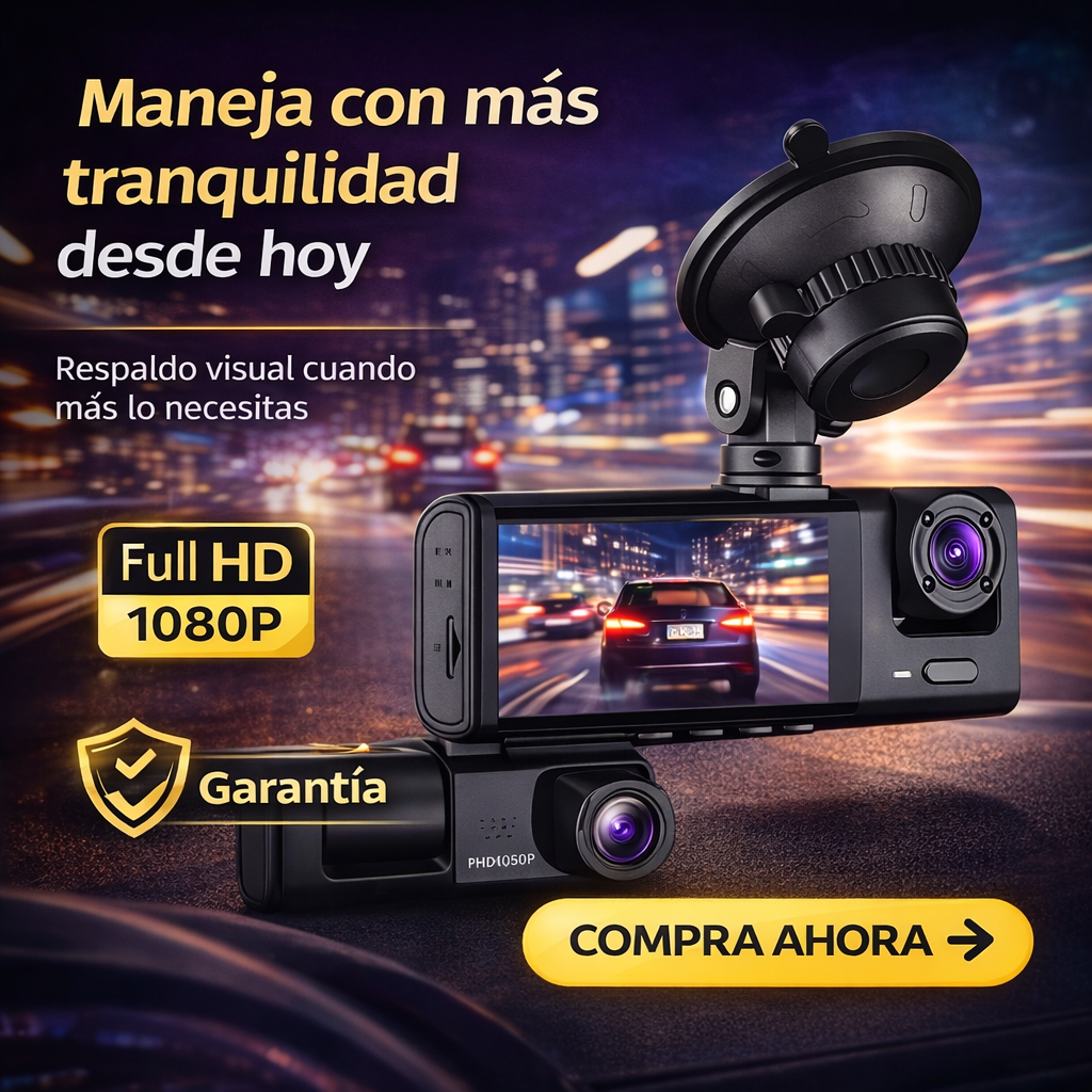 Cámara DVR Triple Lente Full HD 1080P – Seguridad Total Para Tu Carro 24/7