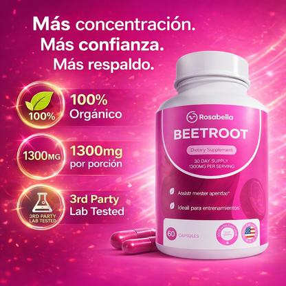 Rosabella Beetroot 1300mg – Energía Natural y Apoyo a tu Circulación en Cada Cápsula