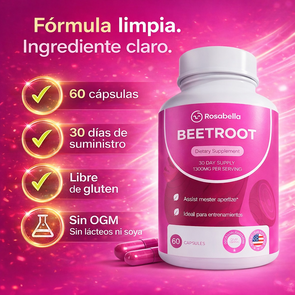 Rosabella Beetroot 1300mg – Energía Natural y Apoyo a tu Circulación en Cada Cápsula