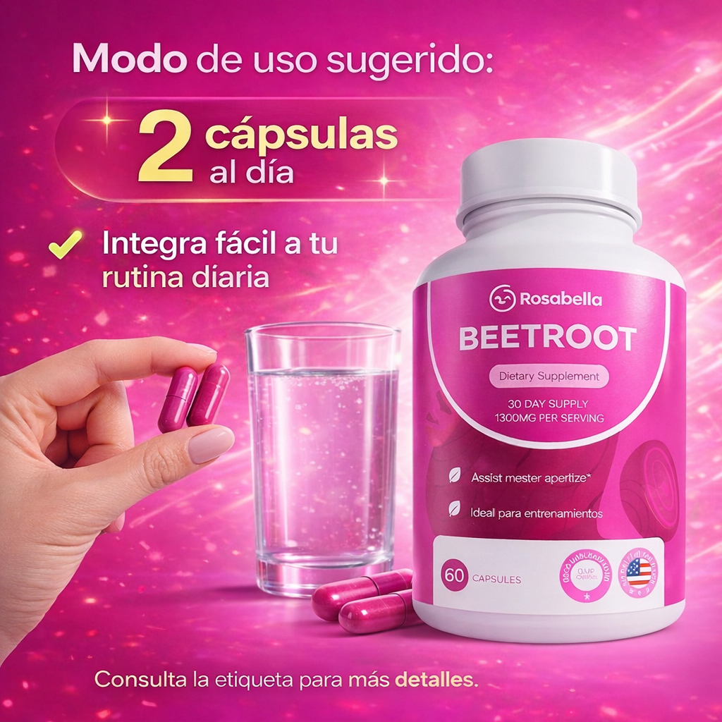 Rosabella Beetroot 1300mg – Energía Natural y Apoyo a tu Circulación en Cada Cápsula