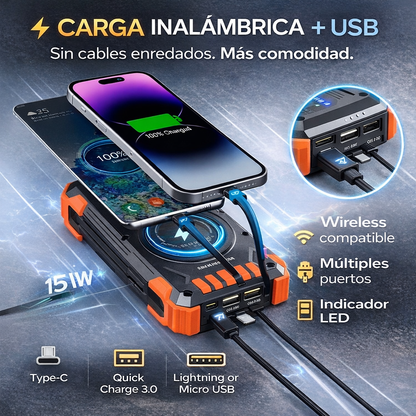 Power Bank Solar Multifunción – Energía Ilimitada Donde Sea Que Estés 🔋