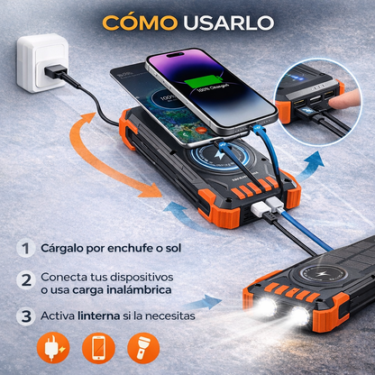 Power Bank Solar Multifunción – Energía Ilimitada Donde Sea Que Estés 🔋