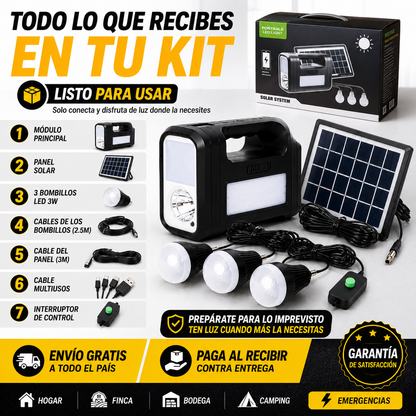 Kit de iluminación solar portátil - tu respaldo de iluminación, listo para cuando haga falta.