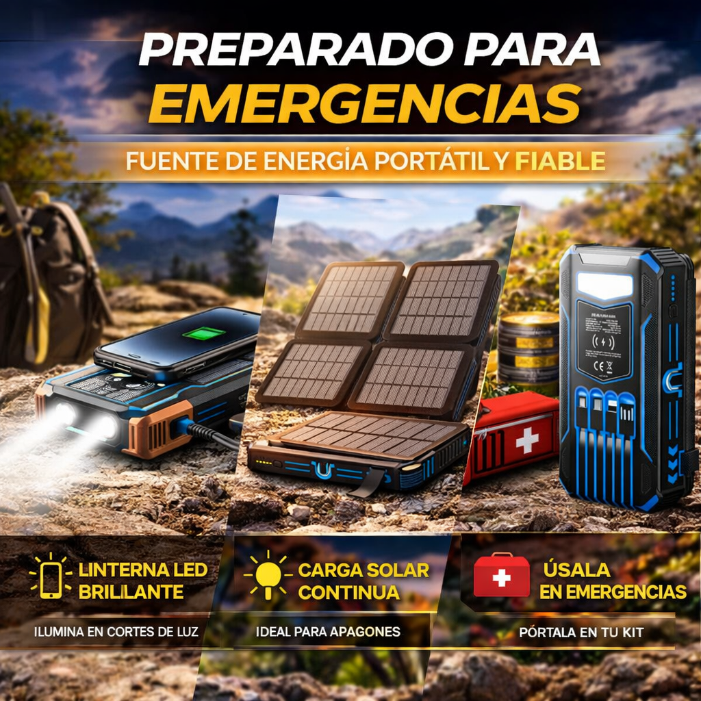 Power Bank Solar Multifunción – Energía Ilimitada Donde Sea Que Estés 🔋