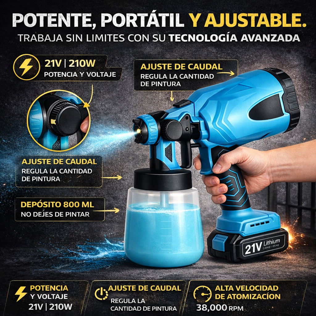 MasterSpray- Pistola Pulverizadora Inalambrica | Pinta cualquier superficie fácil y rápido