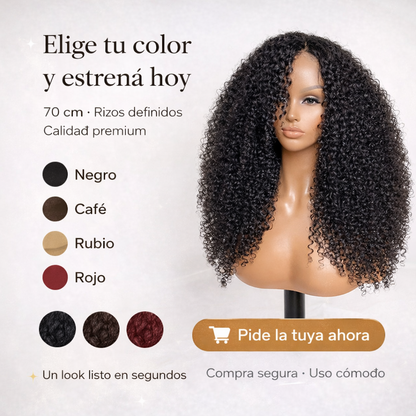 Perfect Hair l Peluca Rizada 70 cms de cabello Semi humano - Disimula la calvicie.