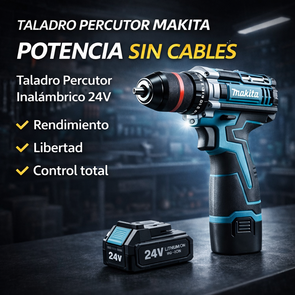 Taladro inalámbrico MAKITA + ACCESORIOS + 2 BATERIAS