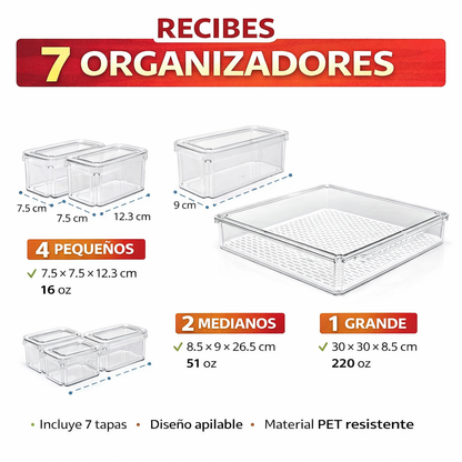 Set organizadores de nevera X7- La forma más simple de convertir el caos de tu nevera en orden total