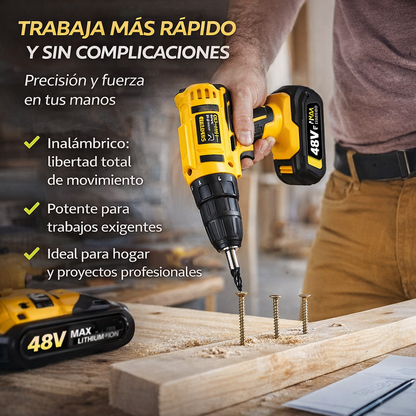 Taladro Inalámbrico 48V - Incluye 2 Baterías + 24 Accesorios ¡OFERTA EXCLUSIVA! 🧰