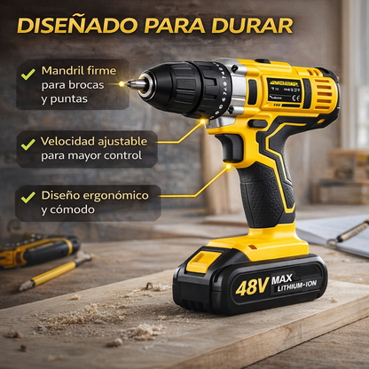Taladro Inalámbrico 48V - Incluye 2 Baterías + 24 Accesorios ¡OFERTA EXCLUSIVA! 🧰