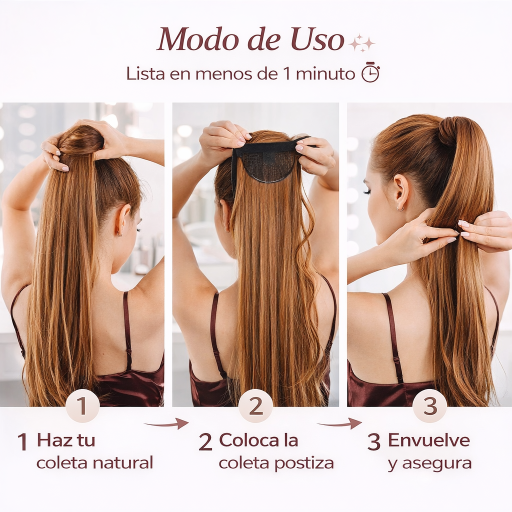 ✨ Coleta Postiza Larga y Natural – Volumen y Longitud en Segundos